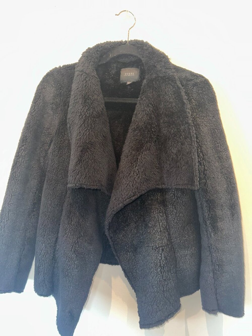 Guess Los Angeles Black Faux Shearling Drape Jacket